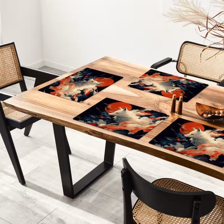 Placemat - 6 stuks - Witte vos - wolken - maan — 5