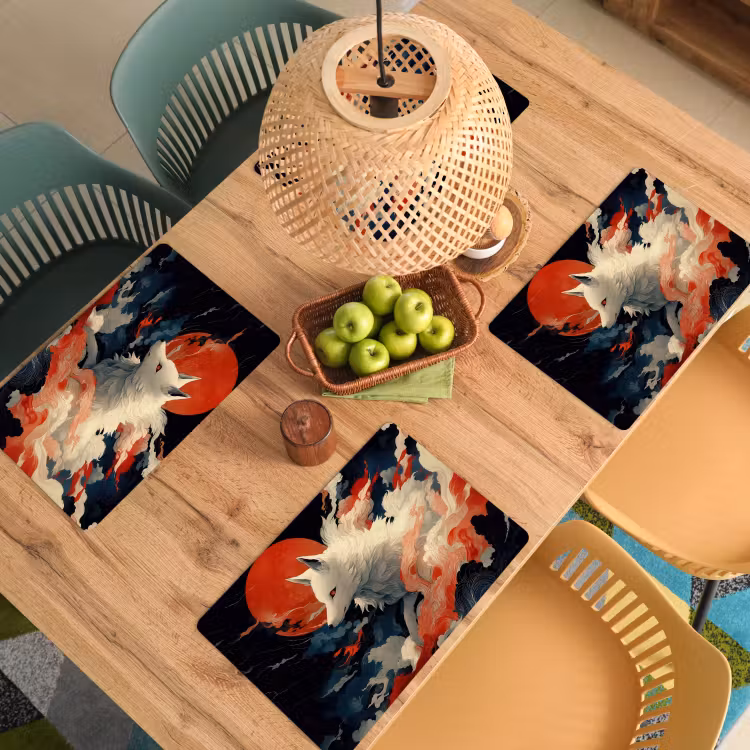 Placemat - 6 stuks - Witte vos - wolken - maan — 6