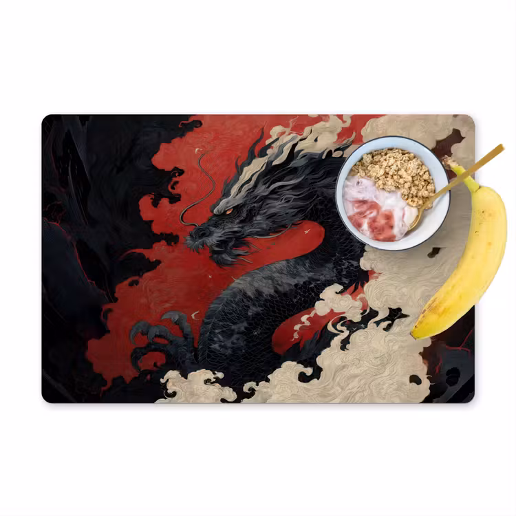 Placemat - 6 stuks - Zwarte draak - Rookwolken - Rood — 1