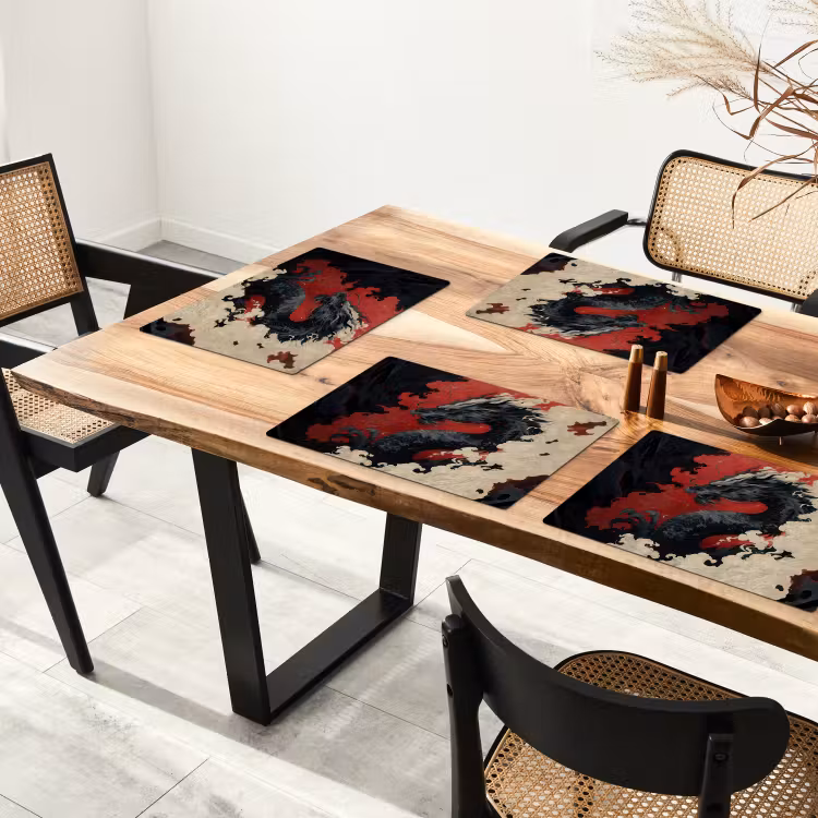 Placemat - 6 stuks - Zwarte draak - Rookwolken - Rood — 5