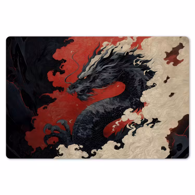 Placemat - 6 stuks - Zwarte draak - Rookwolken - Rood — 7
