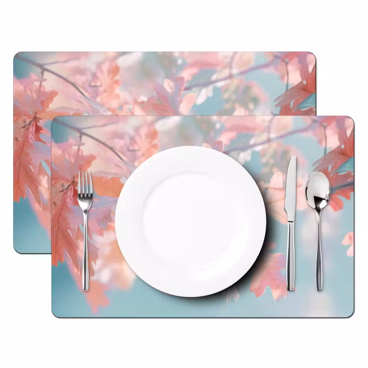 Placemat - 6 stuks - Eikenbladeren - Takken - Roze — 2