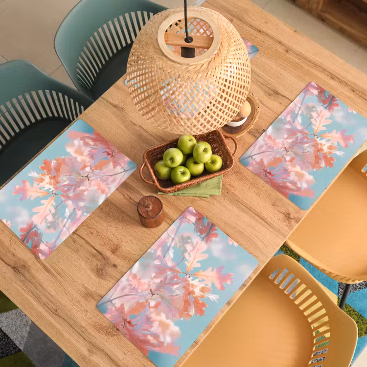 Placemat - 6 stuks - Eikenbladeren - Takken - Roze — 6
