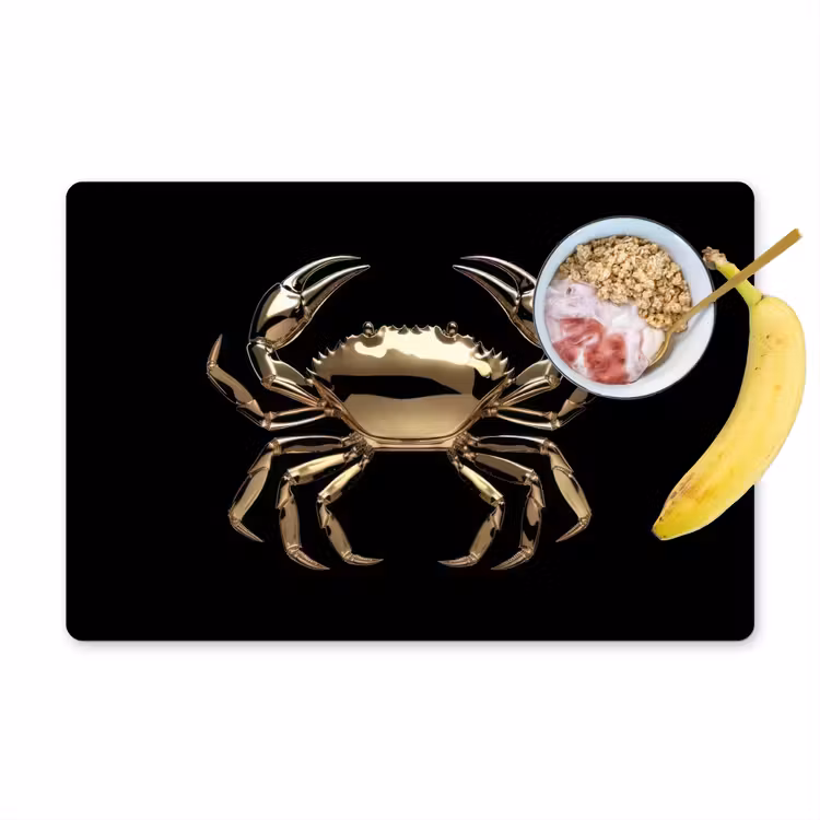 Placemat - 6 stuks - Goud - Krab - Dieren - Zwart — 1