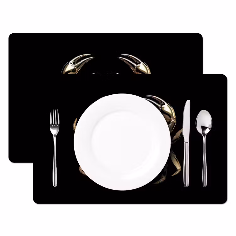 Placemat - 6 stuks - Goud - Krab - Dieren - Zwart — 2