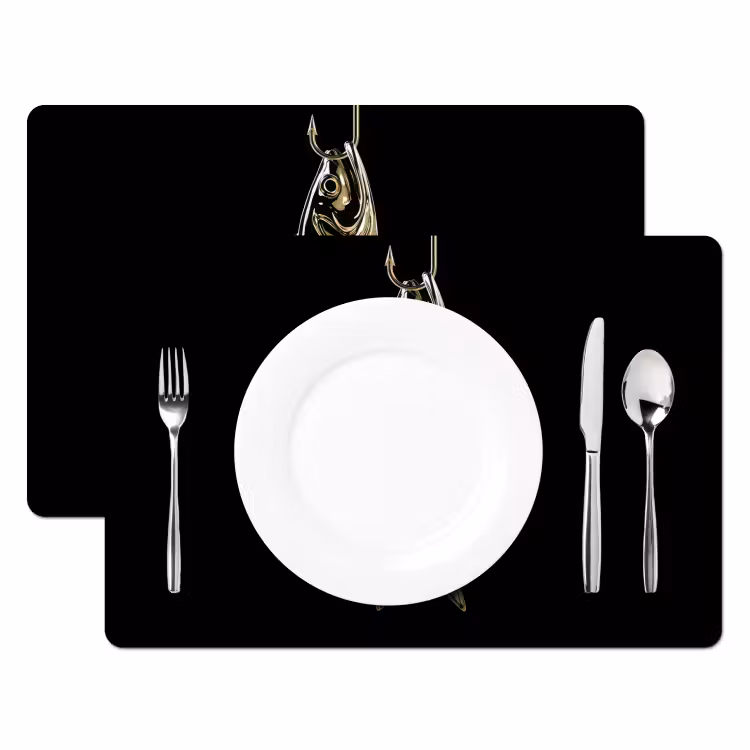 Placemat - 6 stuks - Goud - Vis - Haak - Zwart — 2