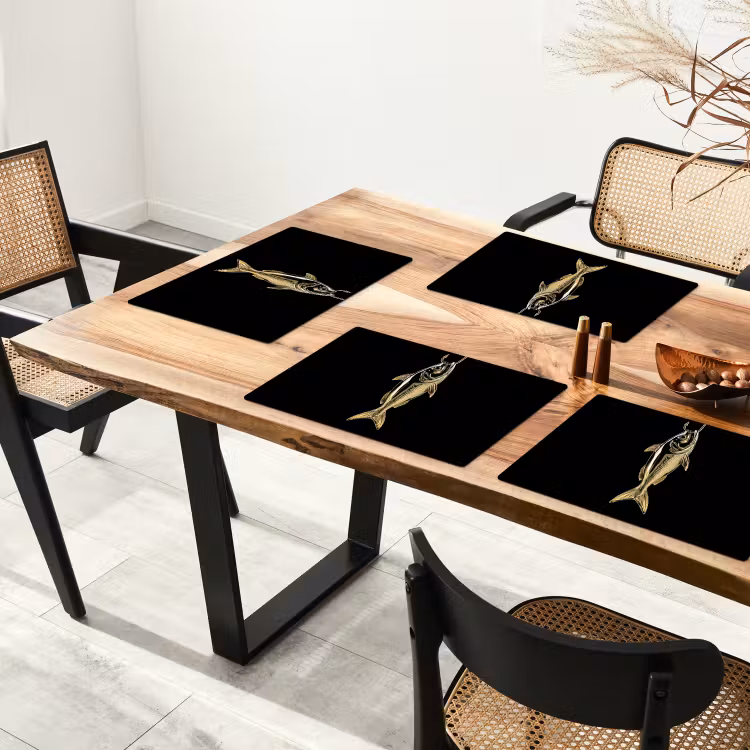 Placemat - 6 stuks - Goud - Vis - Haak - Zwart — 5