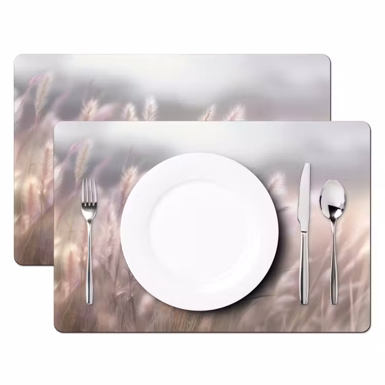 Placemat - 6 stuks - Graspluimen - Wind - Beige - Mistig — 2