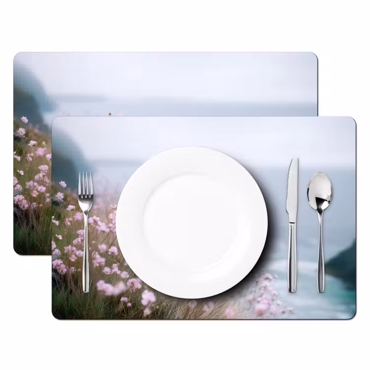Placemat - 6 stuks - Klif - Bloemen - Zee - Roze — 2