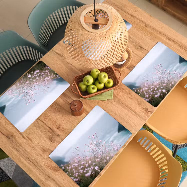 Placemat - 6 stuks - Klif - Bloemen - Zee - Roze — 6