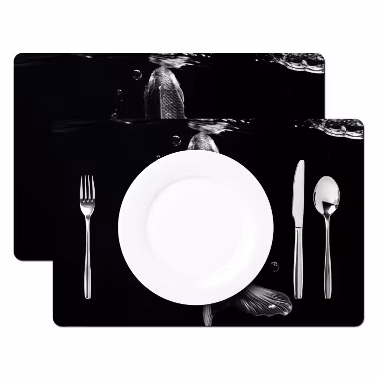 Placemat - 6 stuks - Koi - Vissen - Water - Zwart — 2