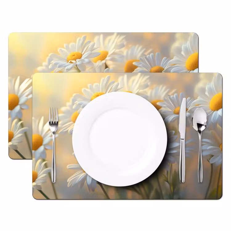Placemat - 6 stuks - Madeliefjes - Wit - Zonlicht — 2