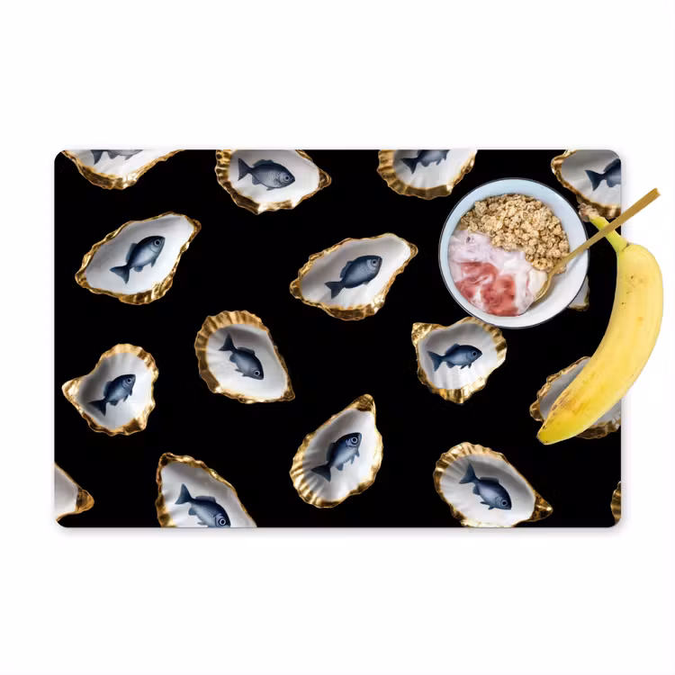 Placemat - 6 stuks - Oesters - Vissen - Blauw - Goud — 1