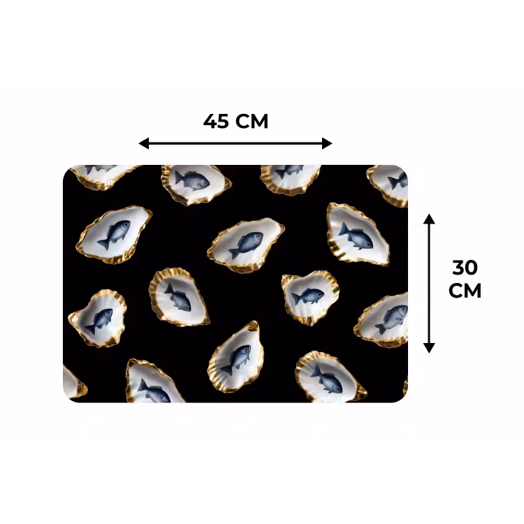 Placemat - 6 stuks - Oesters - Vissen - Blauw - Goud — 3