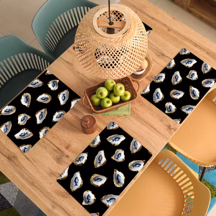 Placemat - 6 stuks - Oesters - Vissen - Blauw - Goud — 6