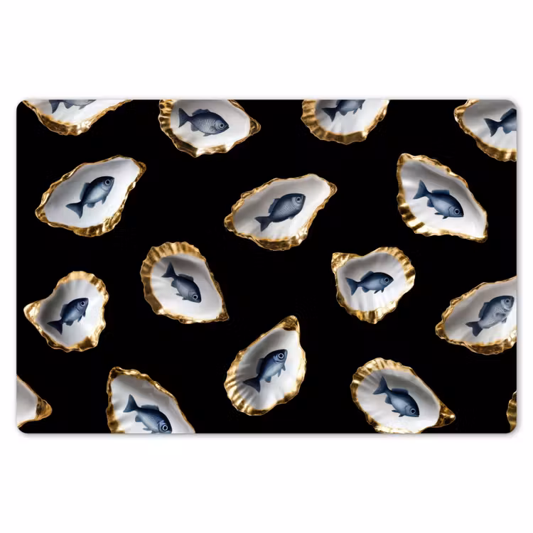 Placemat - 6 stuks - Oesters - Vissen - Blauw - Goud — 7