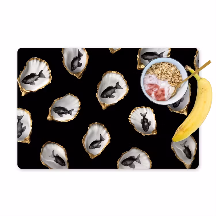 Placemat - 6 stuks - Oesters - Zwart - Vissen - Goud — 1