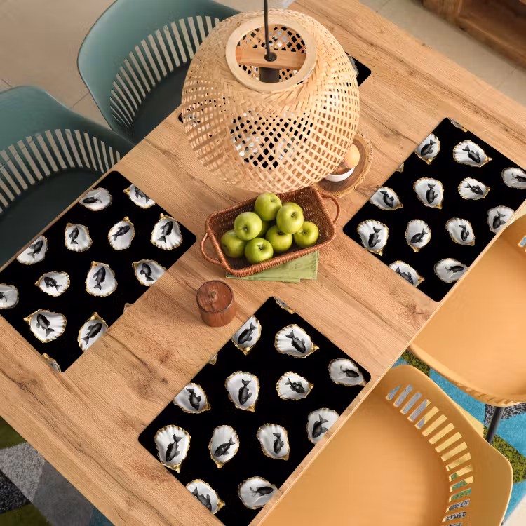 Placemat - 6 stuks - Oesters - Zwart - Vissen - Goud — 6