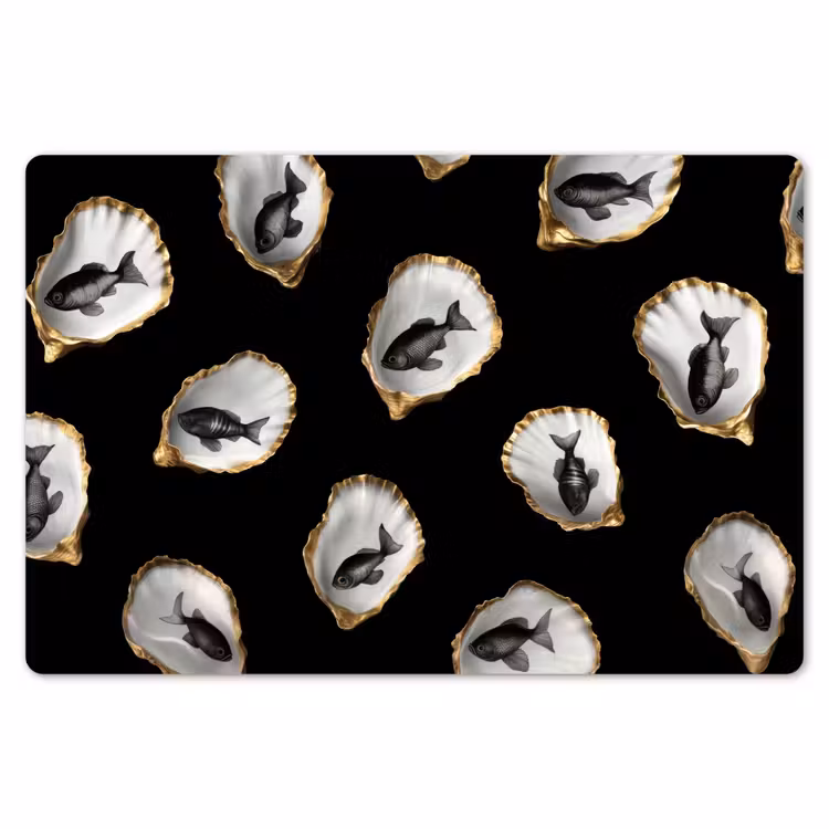 Placemat - 6 stuks - Oesters - Zwart - Vissen - Goud — 7