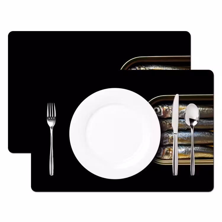 Placemat - 6 stuks - Sardines - Blik - Zwart - Vissen — 2
