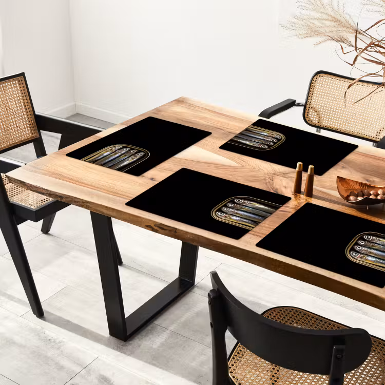 Placemat - 6 stuks - Sardines - Blik - Zwart - Vissen — 5