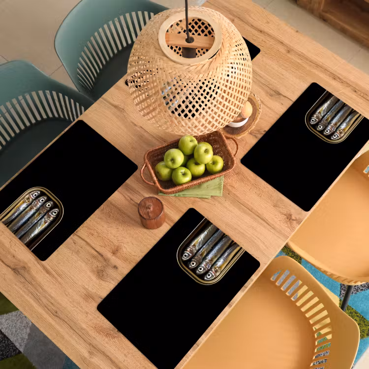 Placemat - 6 stuks - Sardines - Blik - Zwart - Vissen — 6