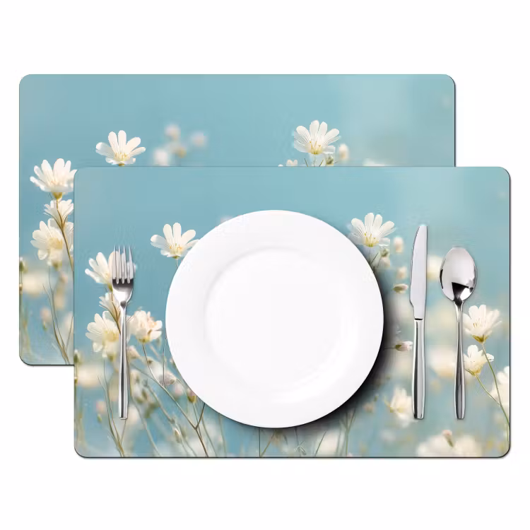Placemat - 6 stuks - Stengels - Bloemen - Lucht - Wit — 2