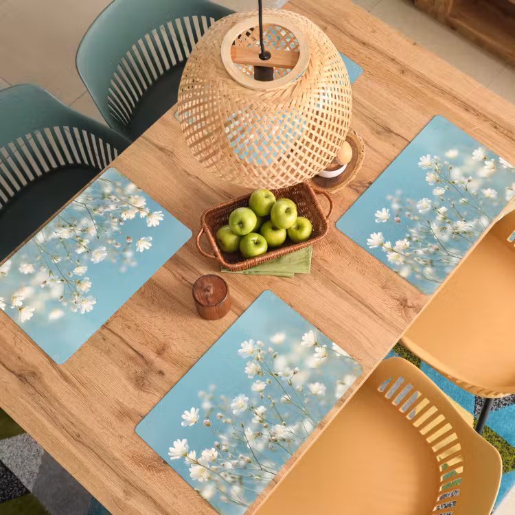 Placemat - 6 stuks - Stengels - Bloemen - Lucht - Wit — 6