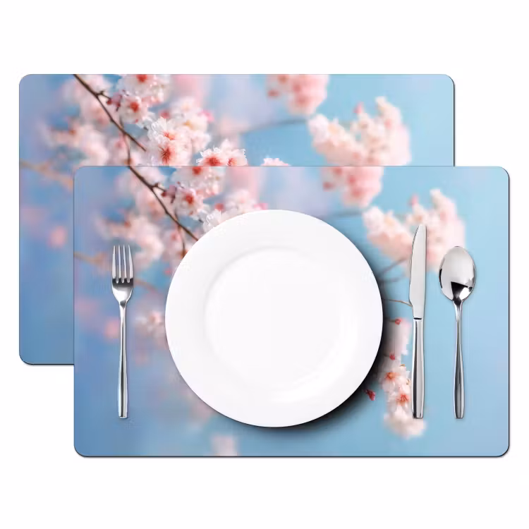 Placemat - 6 stuks - Takken - Bloesems - Roze — 2