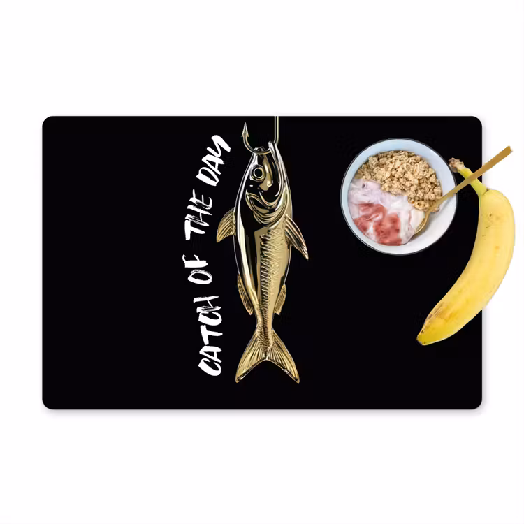 Placemat - 6 stuks - Vis - Zwart - Goud - Tekst — 1
