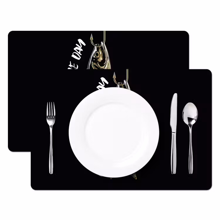 Placemat - 6 stuks - Vis - Zwart - Goud - Tekst — 2