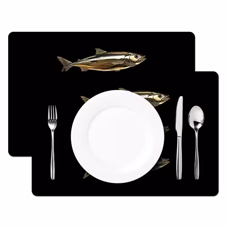 Placemat - 6 stuks - Vissen - Goud - Zwart — 2