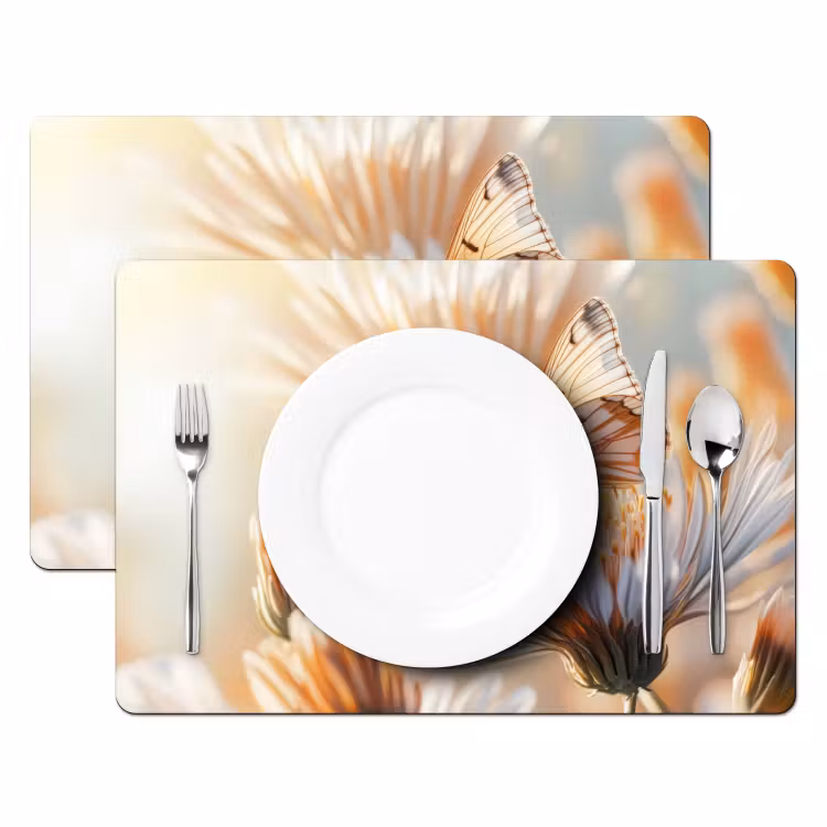 Placemat - 6 stuks - Vlinder - Bloem - Oranje — 2