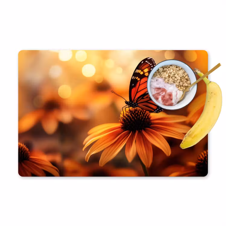 Placemat - 6 stuks - Vlinder - Bloemen - Oranje — 1