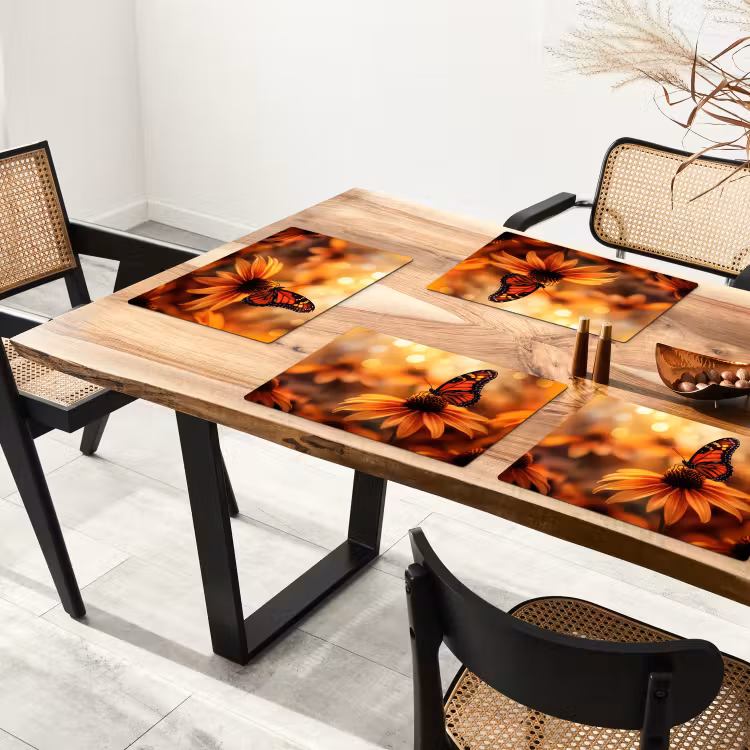 Placemat - 6 stuks - Vlinder - Bloemen - Oranje — 5