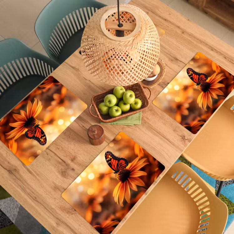 Placemat - 6 stuks - Vlinder - Bloemen - Oranje — 6