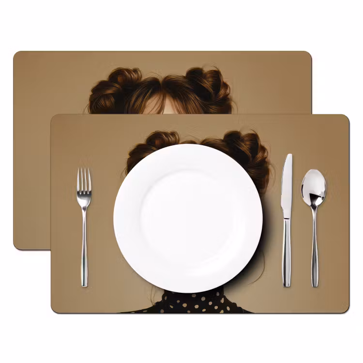 Placemat - 6 stuks - Vrouw - Beige - Bloem - Modern - Portret — 2