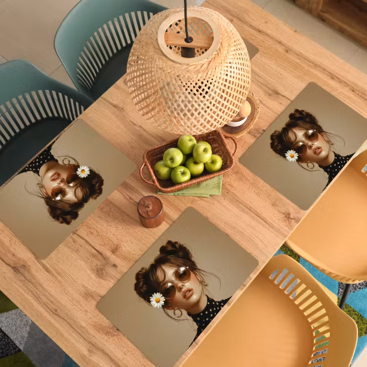 Placemat - 6 stuks - Vrouw - Beige - Bloem - Modern - Portret — 6