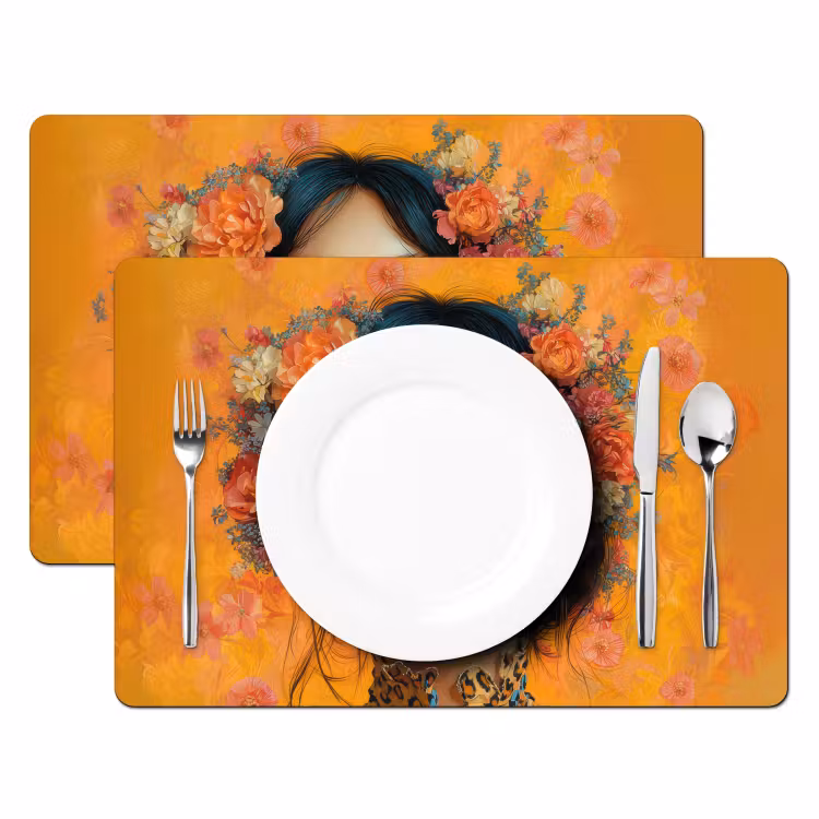 Placemat - 6 stuks - Vrouw - Bloemen - Aesthetic - Oranje — 2