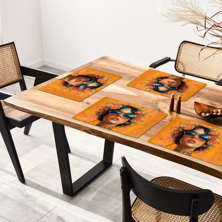 Placemat - 6 stuks - Vrouw - Bloemen - Aesthetic - Oranje — 5