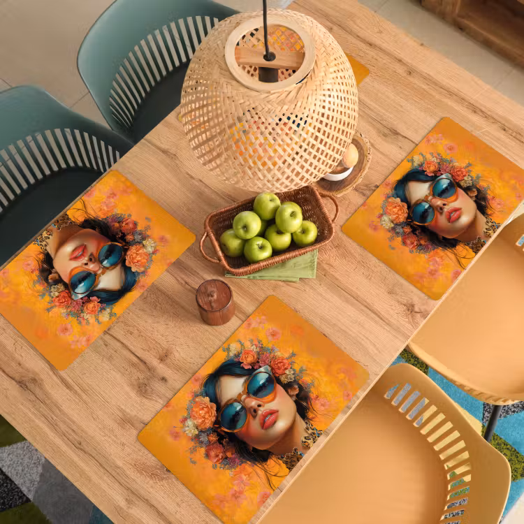 Placemat - 6 stuks - Vrouw - Bloemen - Aesthetic - Oranje — 6