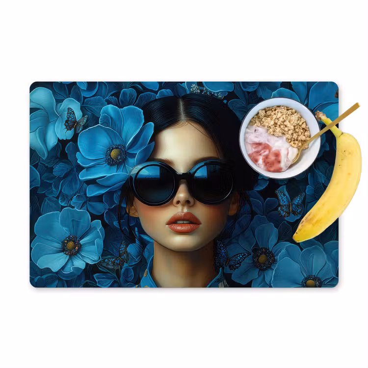 Placemat - 6 stuks - Vrouw - Bloemen - Blauw - Aesthetic - Luxe — 1