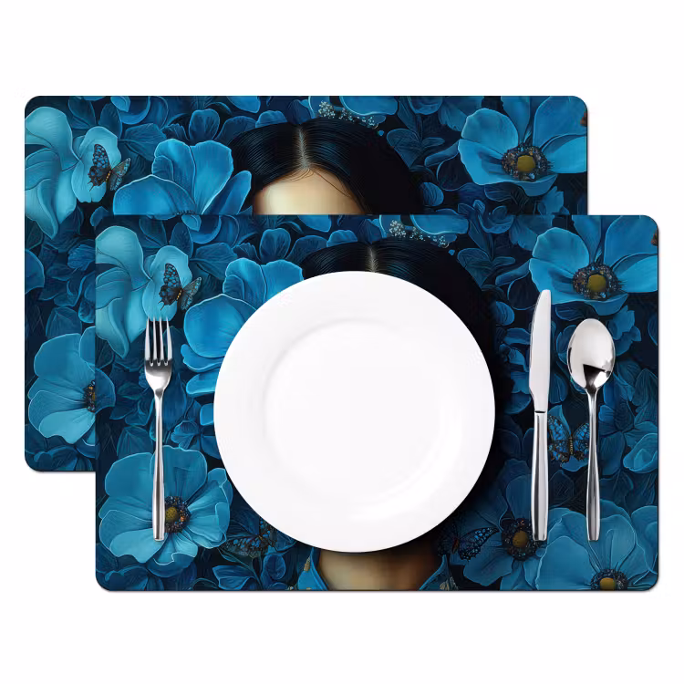 Placemat - 6 stuks - Vrouw - Bloemen - Blauw - Aesthetic - Luxe — 2