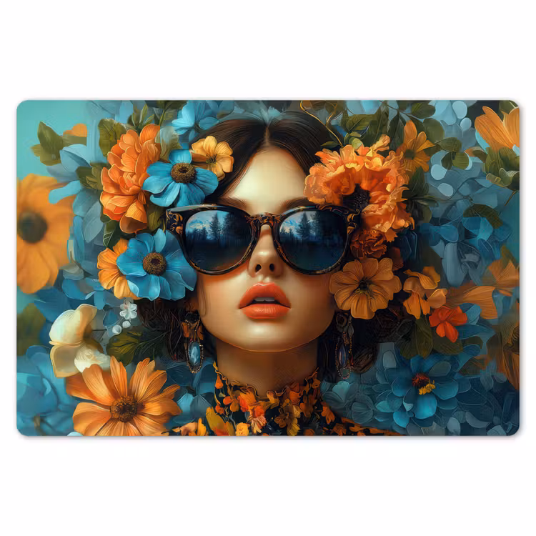 Placemat - 6 stuks - Vrouw - Bloemen - Oranje - Blauw - Modern — 7