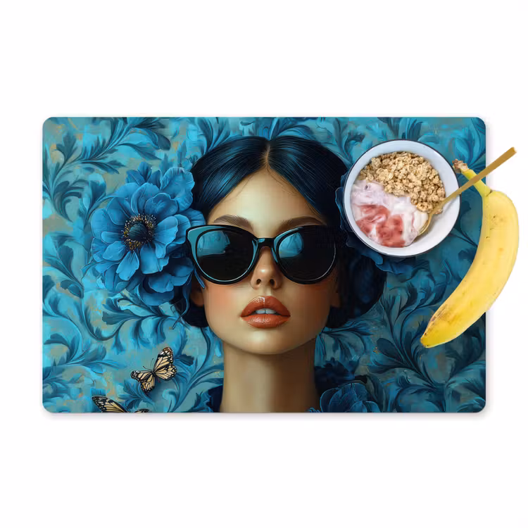 Placemat - 6 stuks - Vrouw - Bloemen - Vlinders - Blauw - Abstract — 1
