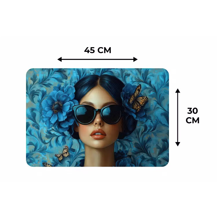 Placemat - 6 stuks - Vrouw - Bloemen - Vlinders - Blauw - Abstract — 3