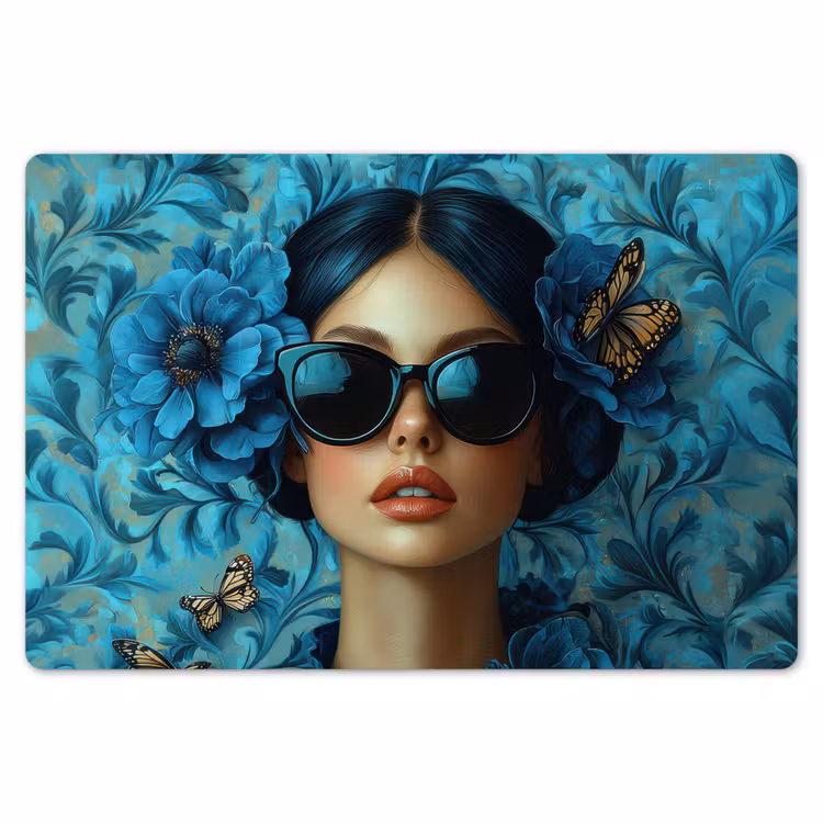 Placemat - 6 stuks - Vrouw - Bloemen - Vlinders - Blauw - Abstract — 7