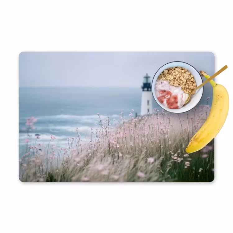 Placemat - 6 stuks - Vuurtoren - Klif - Zee - Bloemen — 1