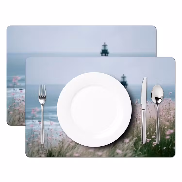 Placemat - 6 stuks - Vuurtoren - Klif - Zee - Bloemen — 2