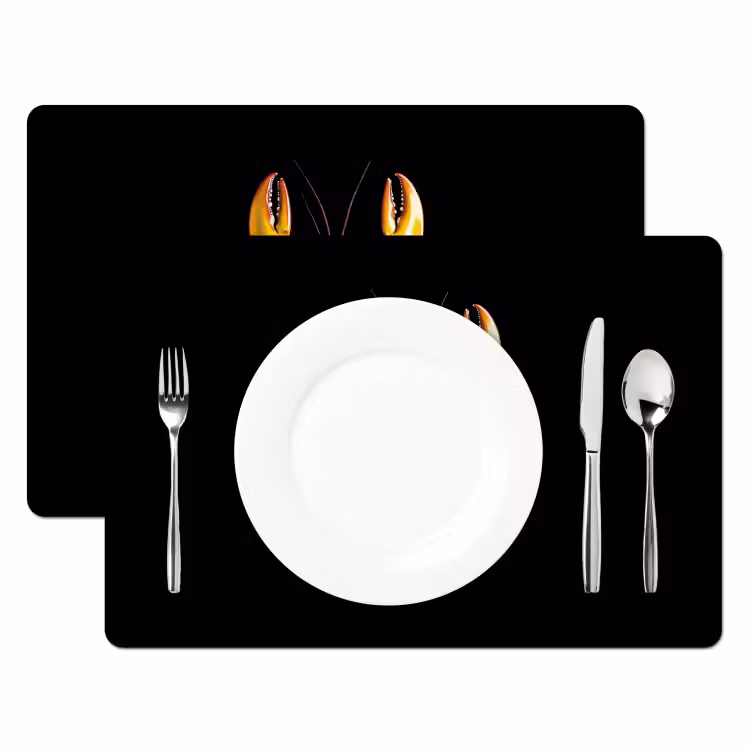 Placemat - 6 stuks - Kreeft - Geel - Stippen - Effen — 2